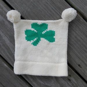 Kids knit shamrock hat with Pom poms